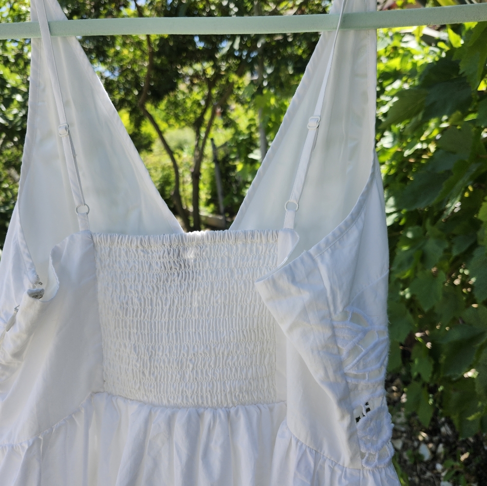 Anthropologie Vineet Bahl Sleeveless V-Neck Floral Embroidery Midi White Size S - Picture 6 of 13